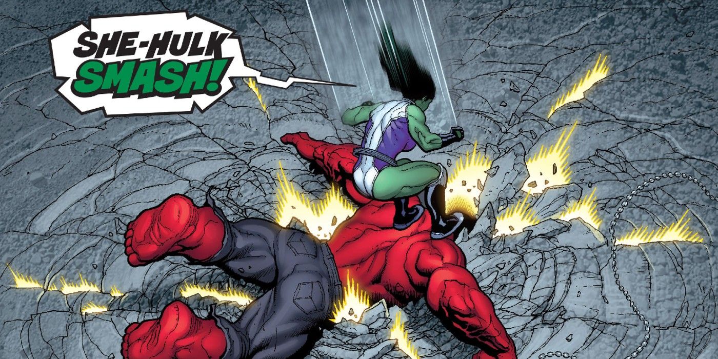 She-Hulk curb stomps Red Hulk into the ground