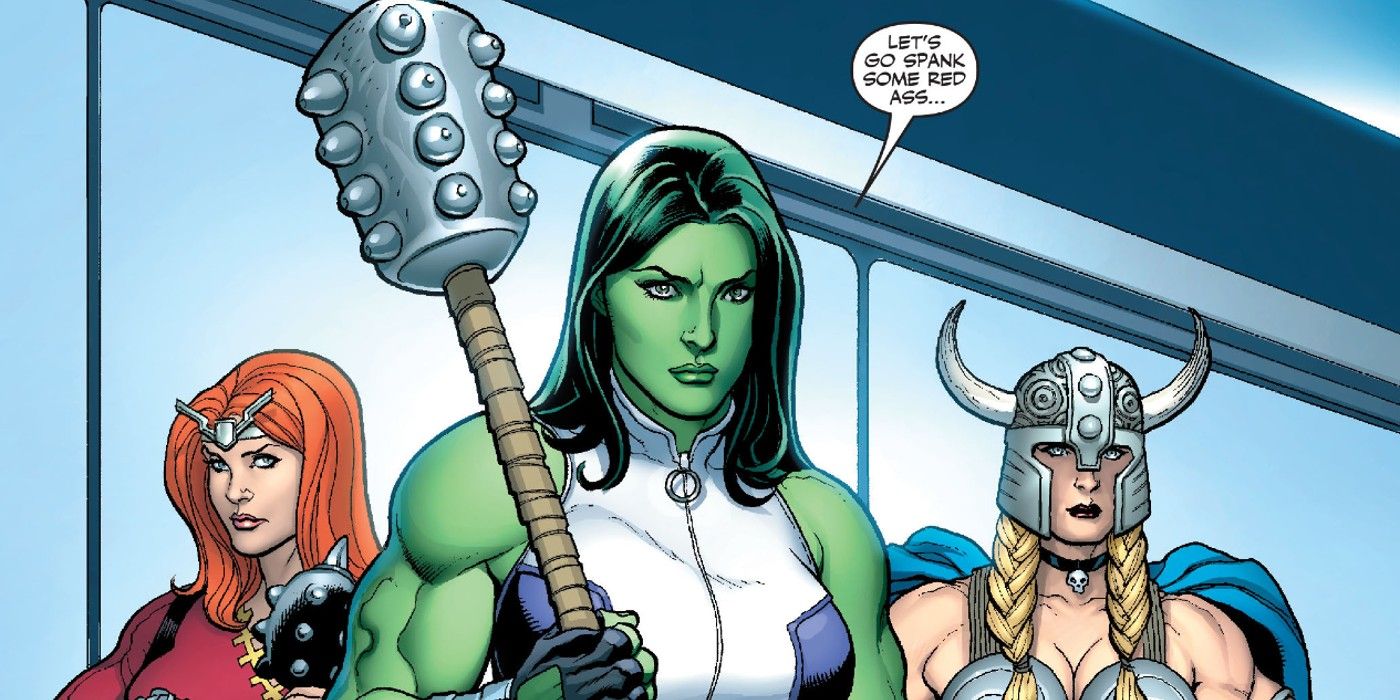 She-Hulk Thundra e Valquíria se preparam para lutar contra o Red Hulk