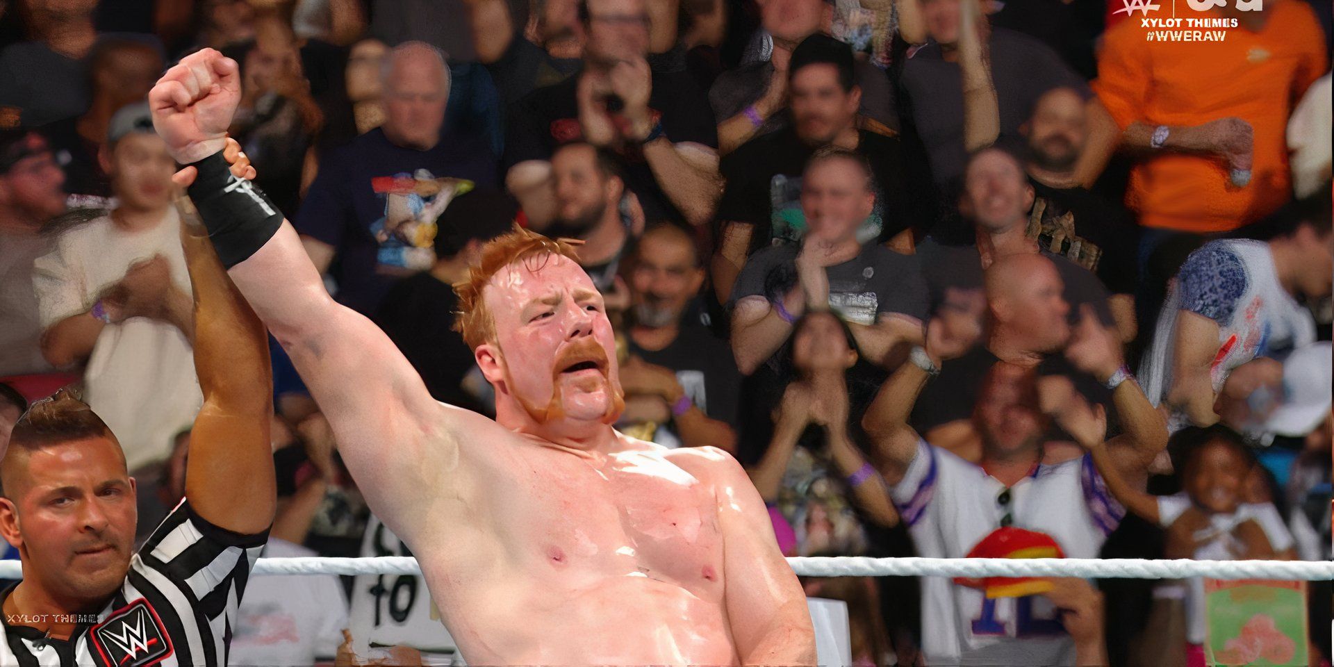 Sheamus comemora vitória sobre Pete Dunne no Monday Night Raw em 19 de agosto de 2024