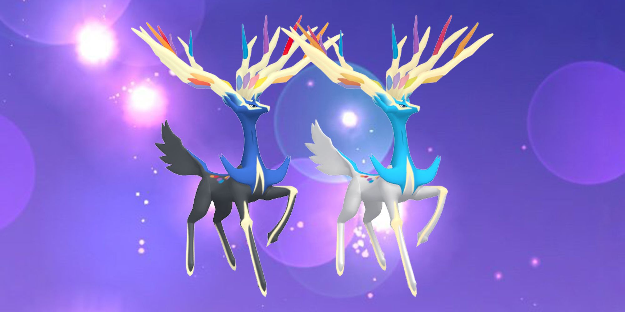 Xerneas standing next to Shiny Xerneas in Pokemon GO