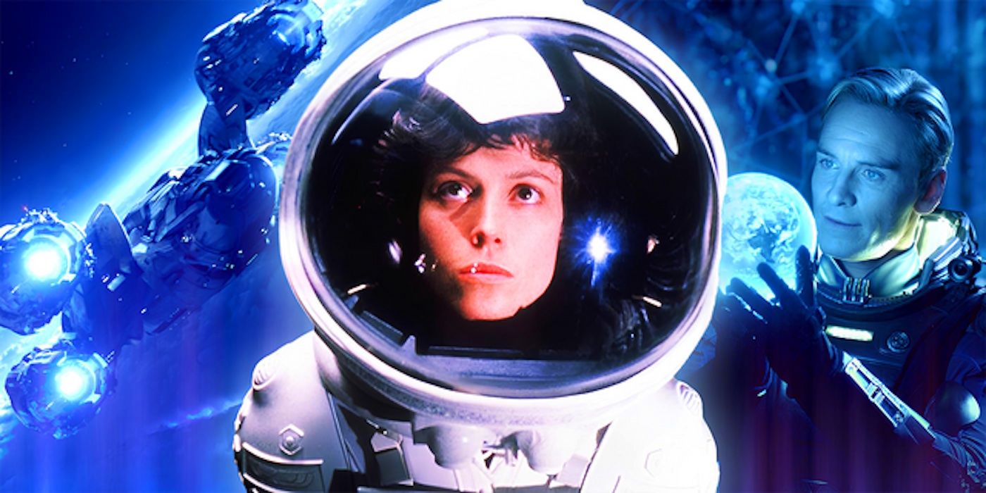 Sigourney Weaver's Ripley from Alien in front of Michael Fassbender's David from Prometheus