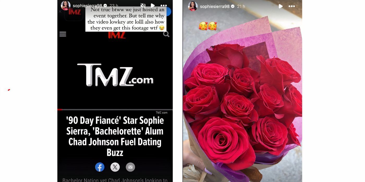 Sophie Sierra em 90 Day Fiance no Instagram Stories com foto de buquê de rosas