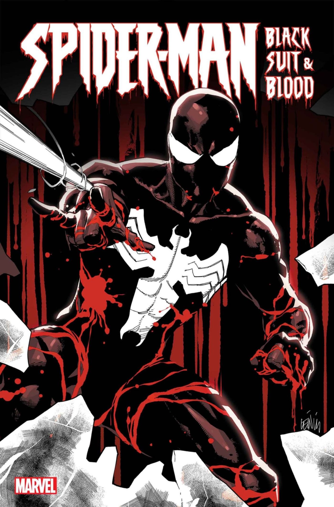 Capa da revista Spider-Man: Black Suit & Blood #1 apresentando o Homem-Aranha em seu traje simbionte.