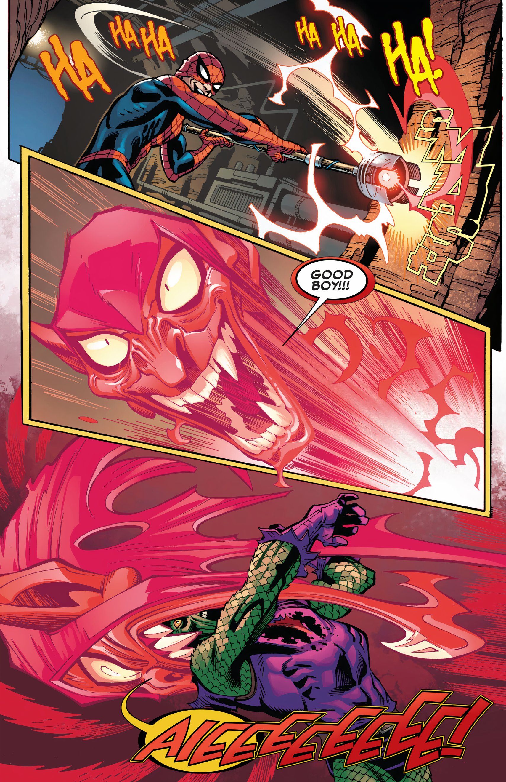 The spirit of the Green Goblin jumps into Norman Osborn.