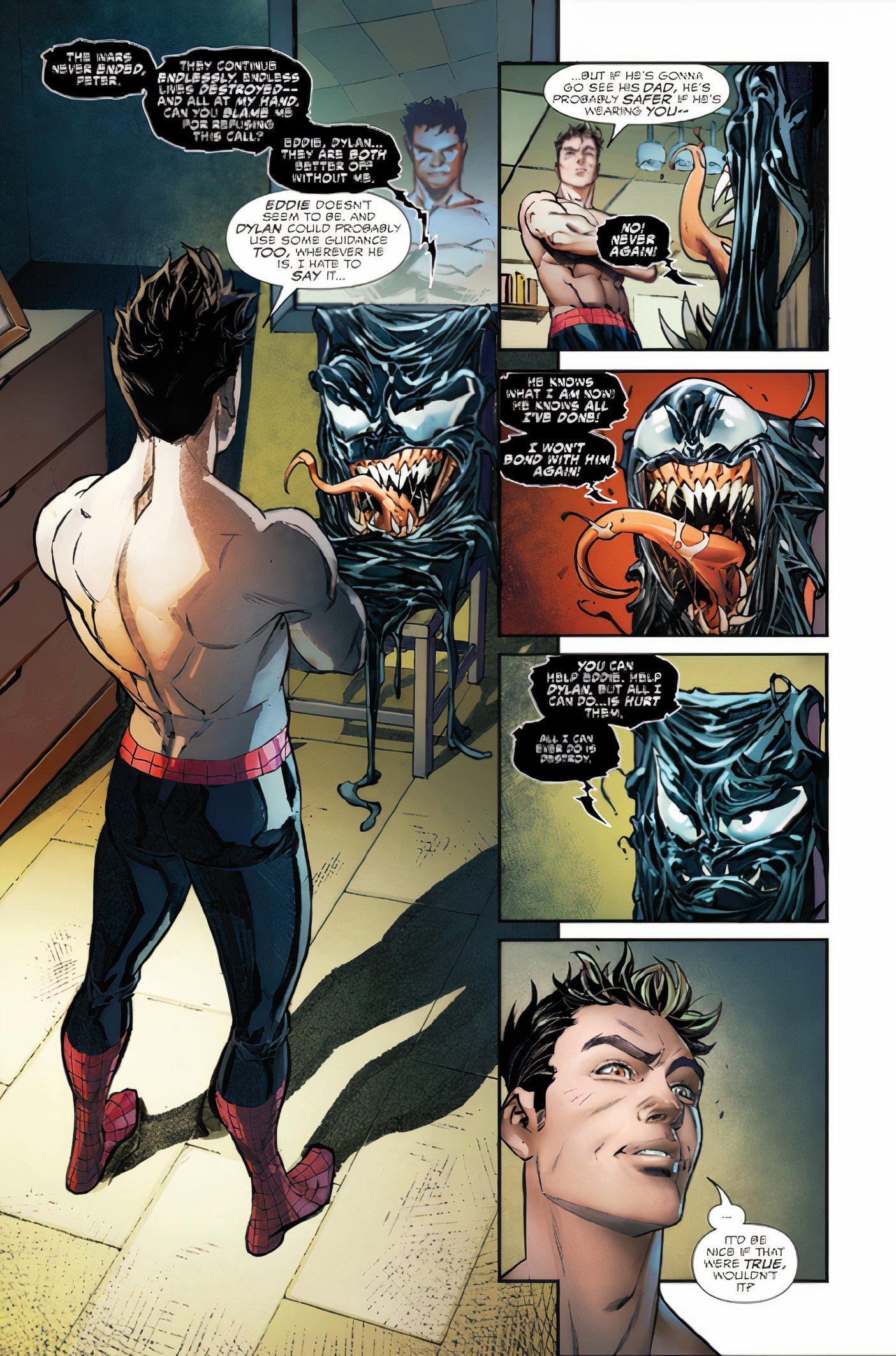 Spider-Man habla con el simbionte Venom sobre responsabilidad