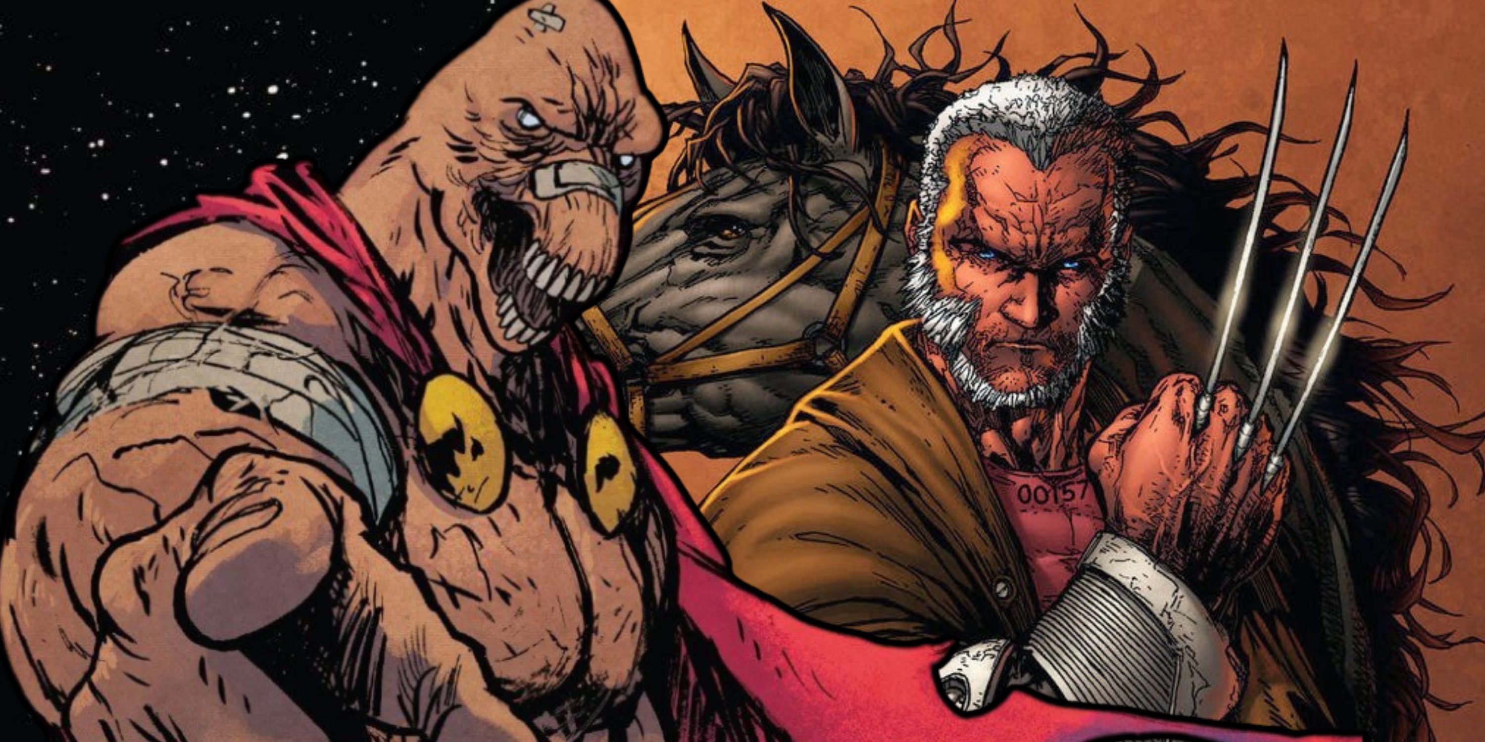 Composite image of Beta Ray Bill and Old Man Logan Wolverine