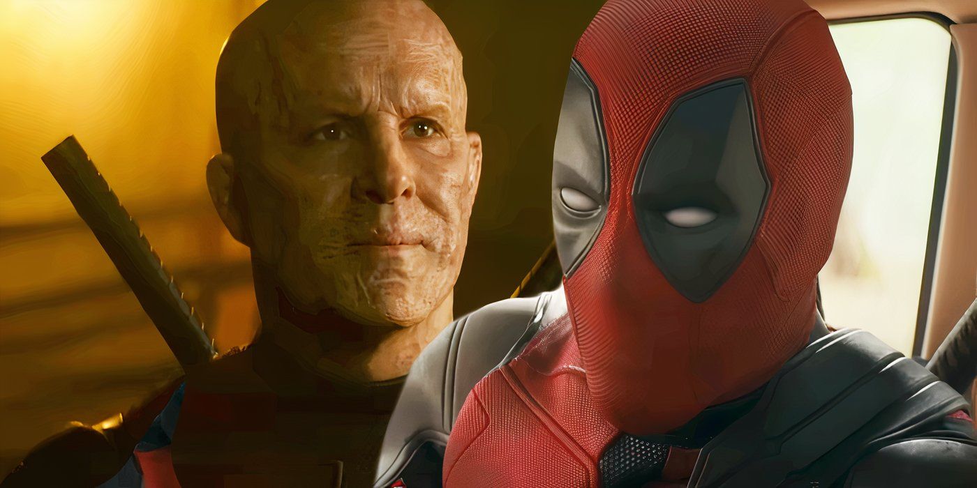 Split image of Deadpool with and without mask