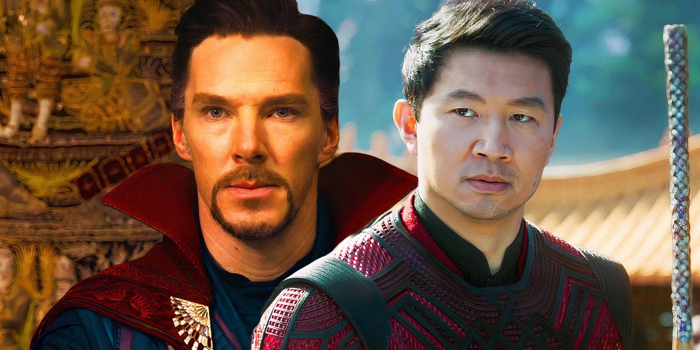 Split image of Doctor Strange and Shang-Chi looking pensive in the MCU