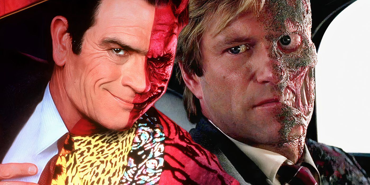 Split image of Two Face in The Dark Knight and Batman Forever