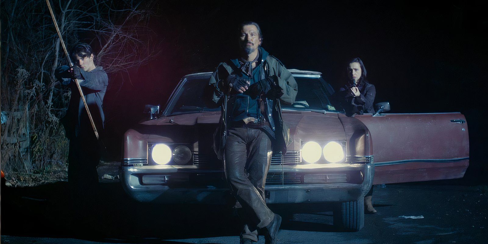 Stake Land Characters looking menacing in front of car