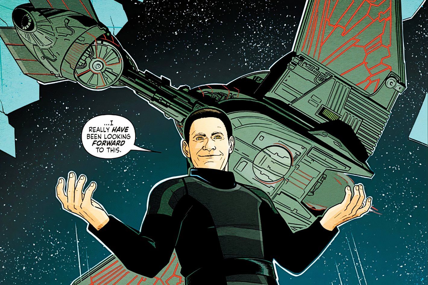 Star Trek #23, Lore apoiado por um Warbird Romulano, diz 'Estou realmente ansioso por isso'