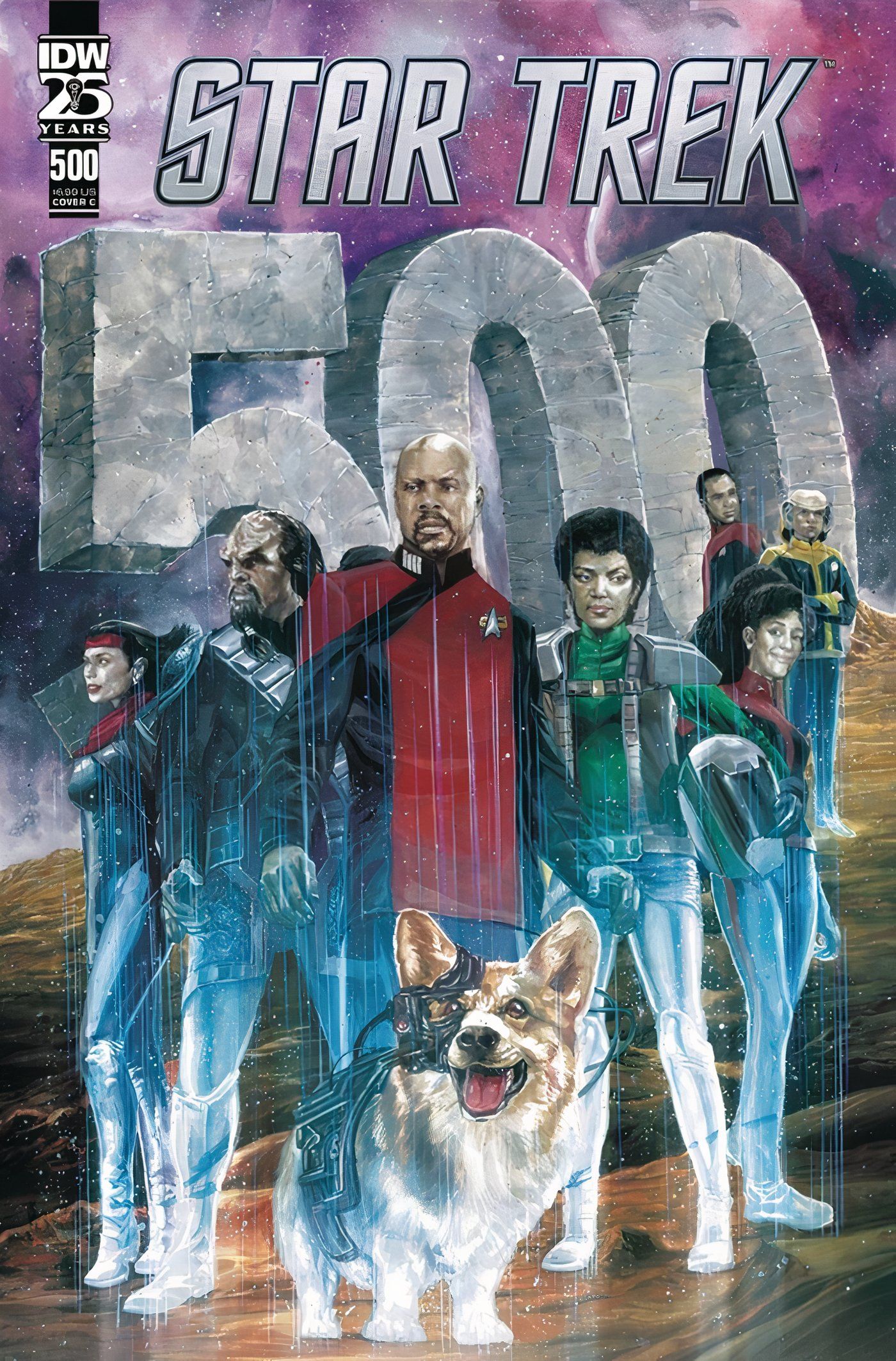 Capa de Star Trek 500, apresentando Latinum the Borg Corgi e outros ícones de Star Trek