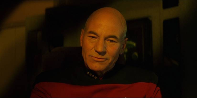 Patrick Stewart smiling as Captain Picard in Star Trek Generations
