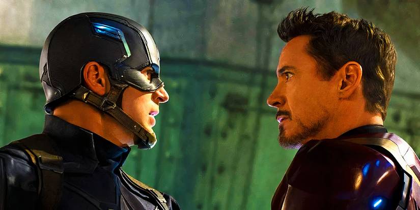Steve Rogers and Tony Stark facing off in Captain America Civil War