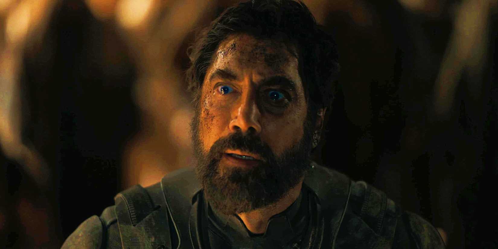 Stilgar with an awed expression on his face in Dune Part 2