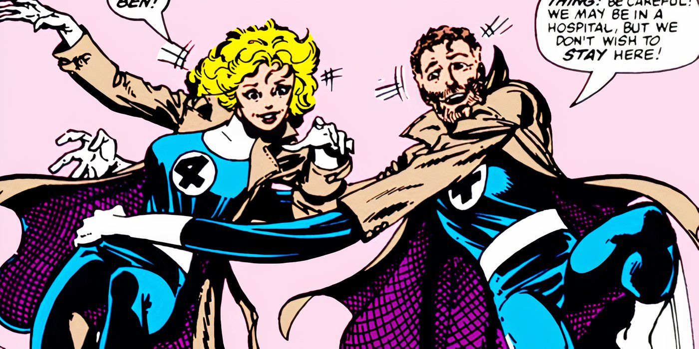 Sue Storm e Reed Richards se divertindo na Marvel Comics