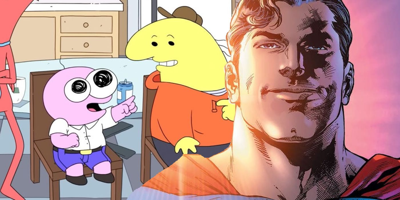 Superman with Pim and Charlie from Smiling Friends