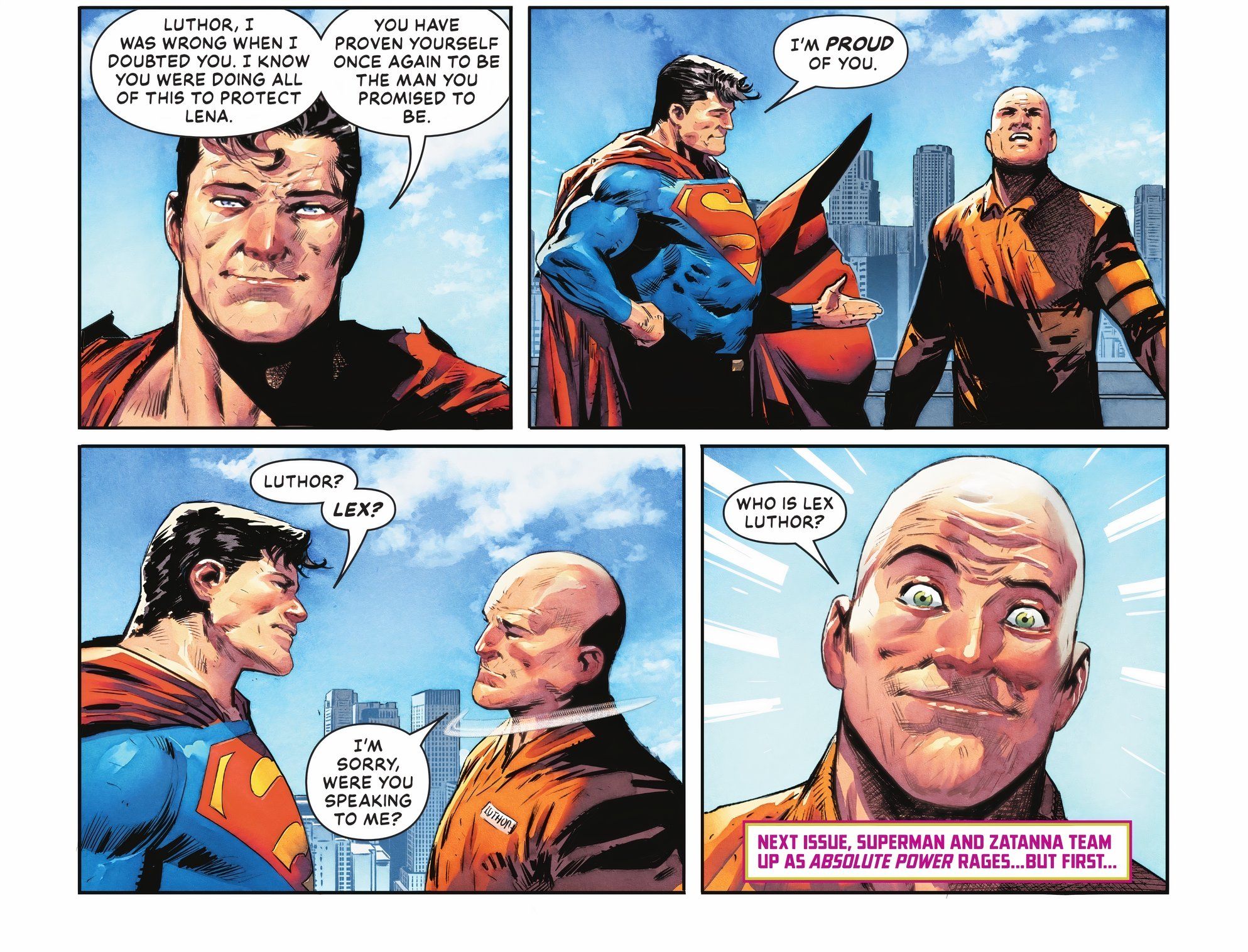 Superman obrigado Lex Luthor e Lex não se lembra de quem ele é DC