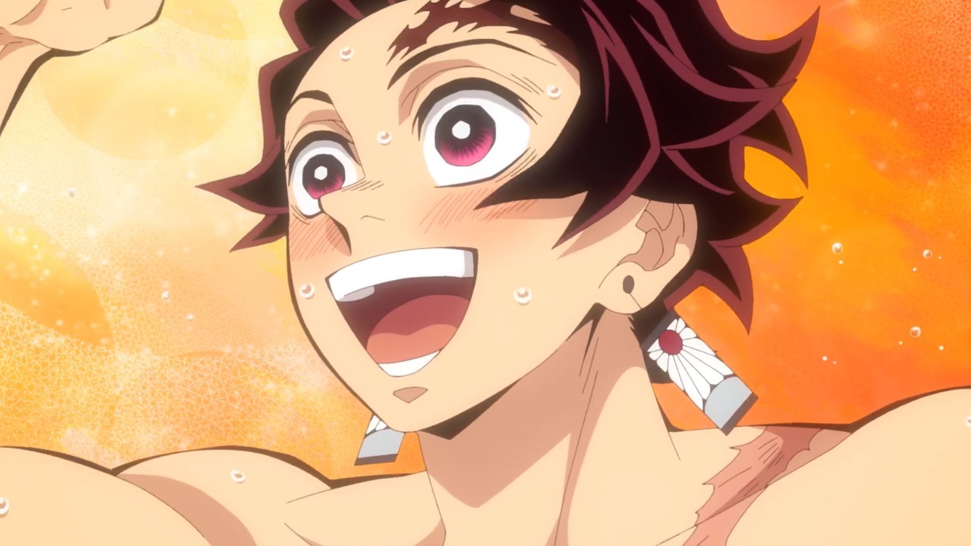 Tanjiro excitedly running in Demon Slayer