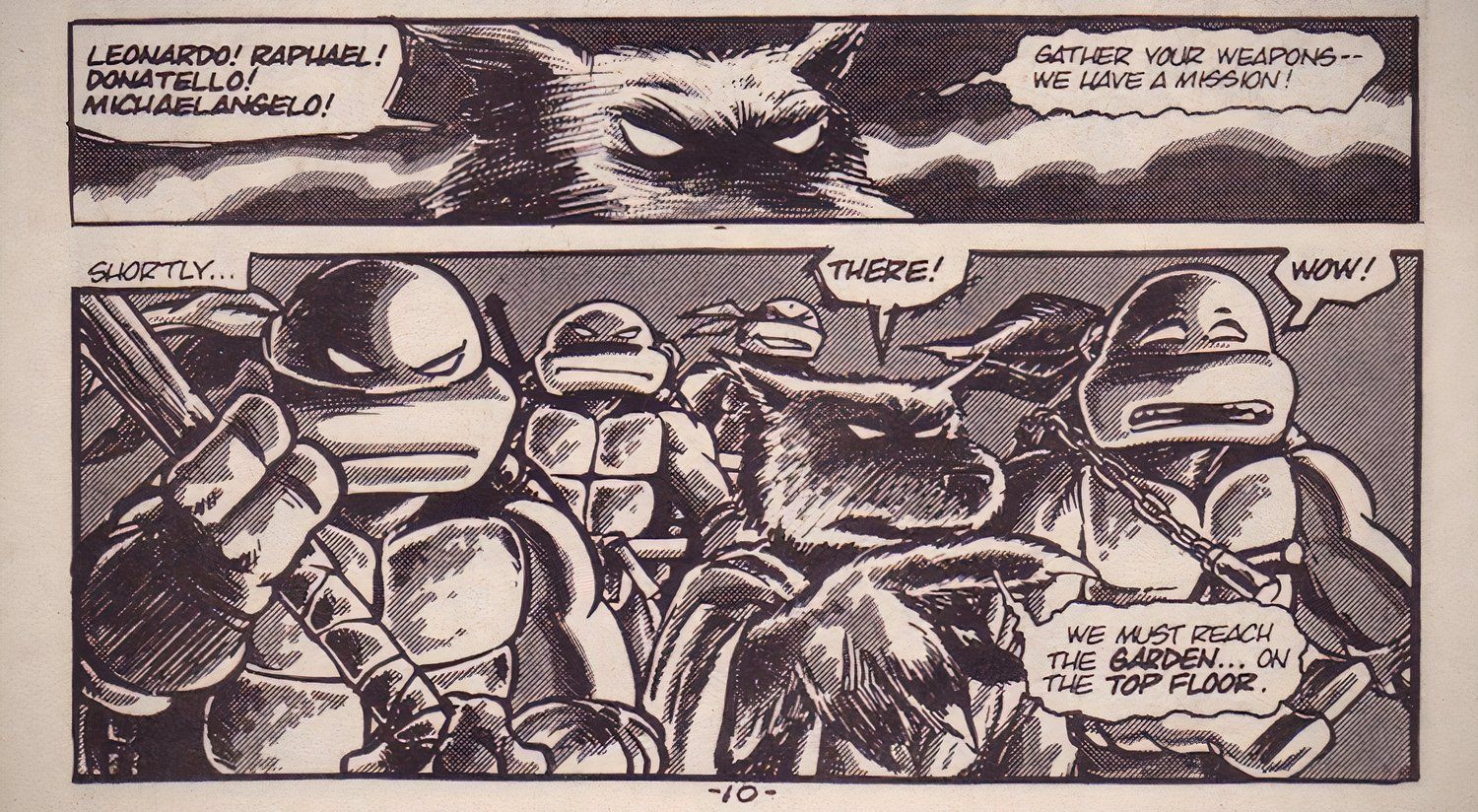 Tortugas Ninja con Splinter en la primera misión del cómic