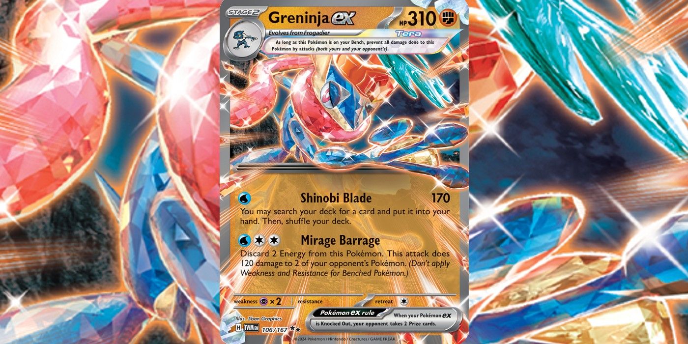 The Tera Greninja-Ex card from the Twilight Masquerade expansion of the Pokémon Trading Card Game.