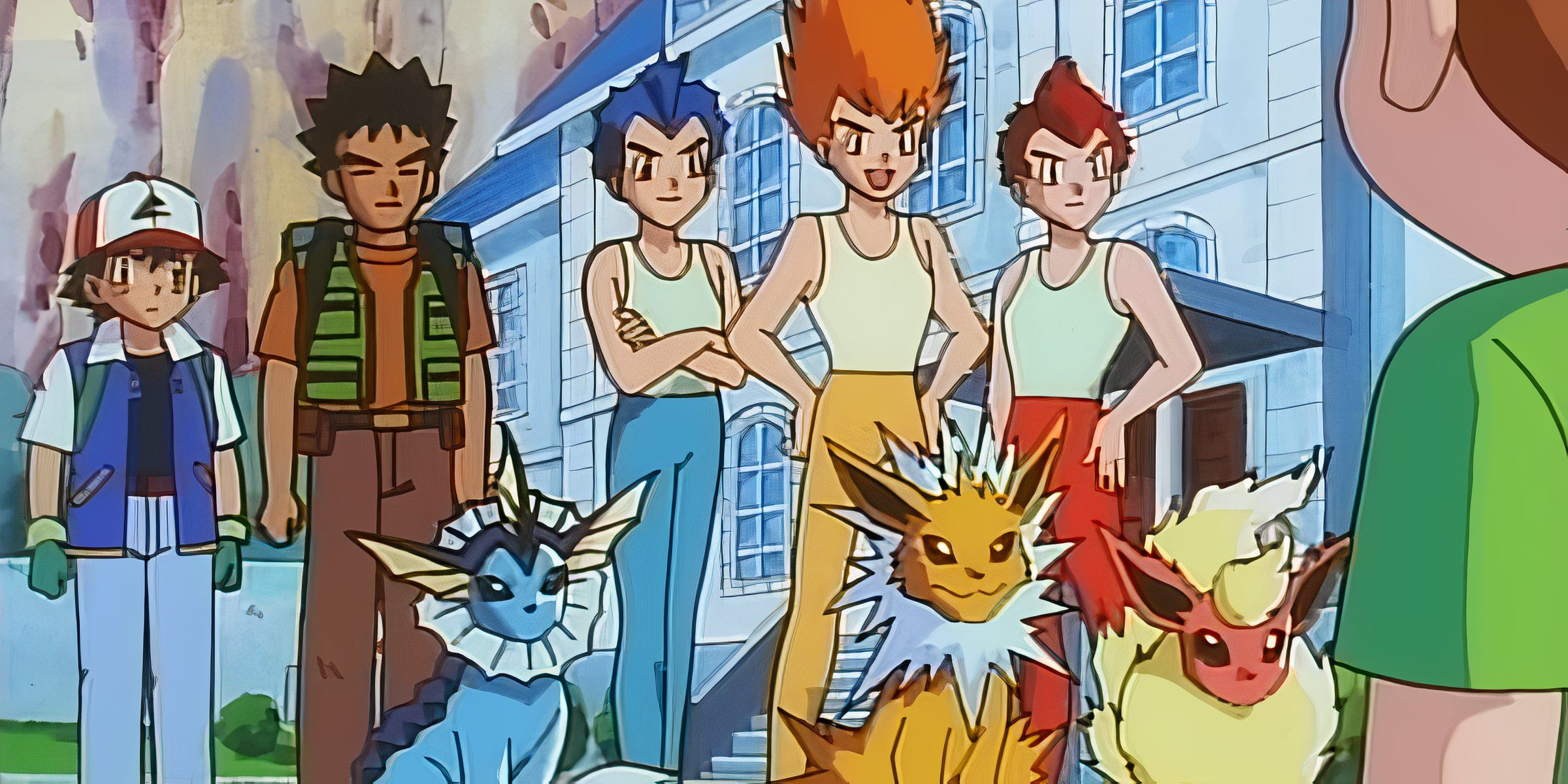 Los hermanos de batalla de Eevee están junto a Brock y Vaporeon, Jolteon y Flareon.