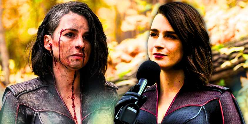 Custom image of Aya Cash as Stormfrong looking injured next to her holding a microphone in The Boys