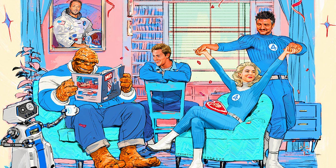 The Fantastic Four lounging around in Valentine's Day poster