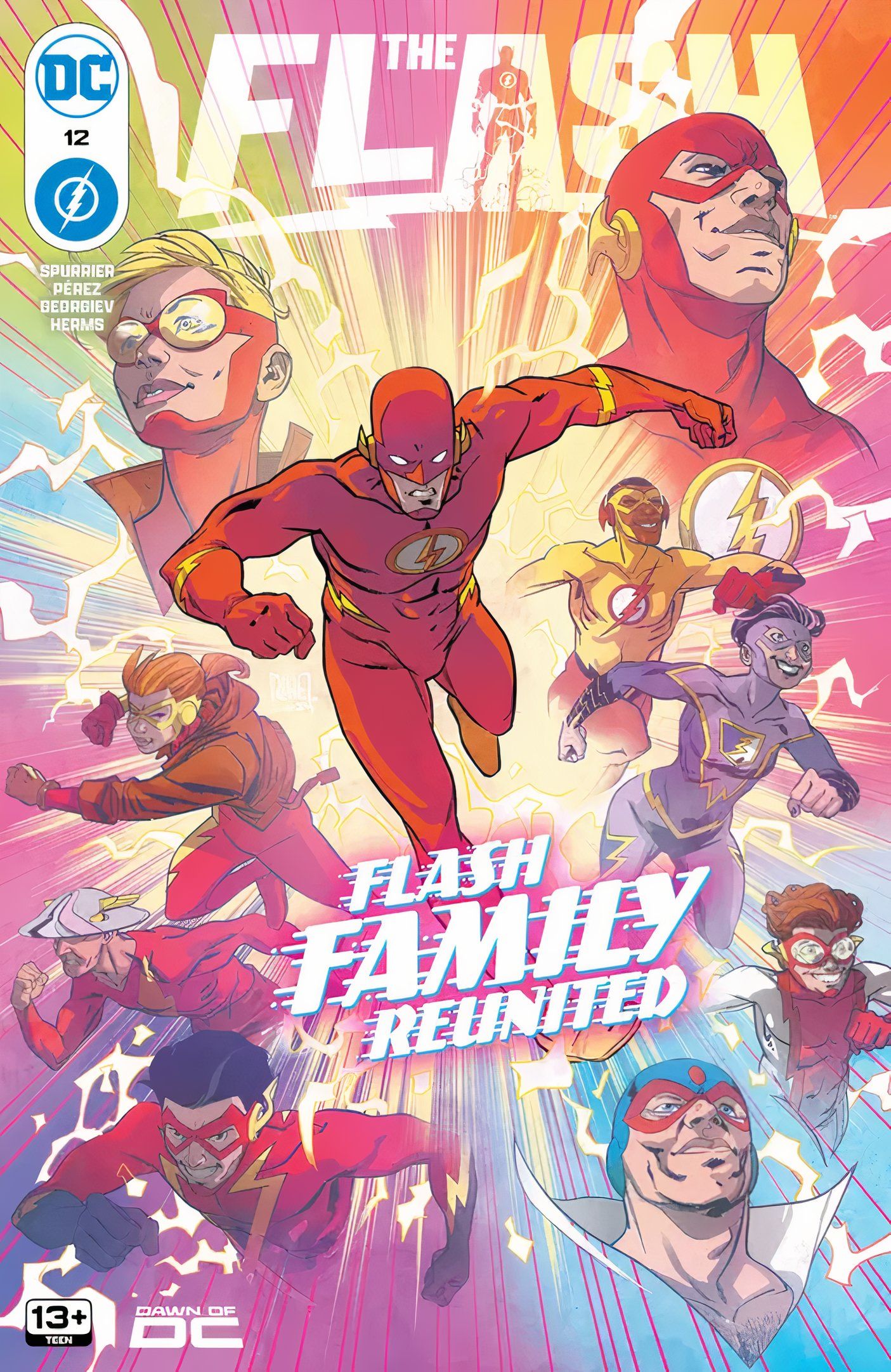 O Flash #12, publicidade "FAMÍLIA FLASH REUNIDA" Enquanto os Speedsters da DC avançam em direção ao leitor.