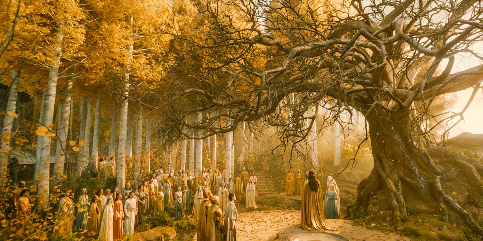 Valinor begins to bloom in gold from the power of the Rings in The Lord of the Rings: The Rings of Power Season 2 Episode 1