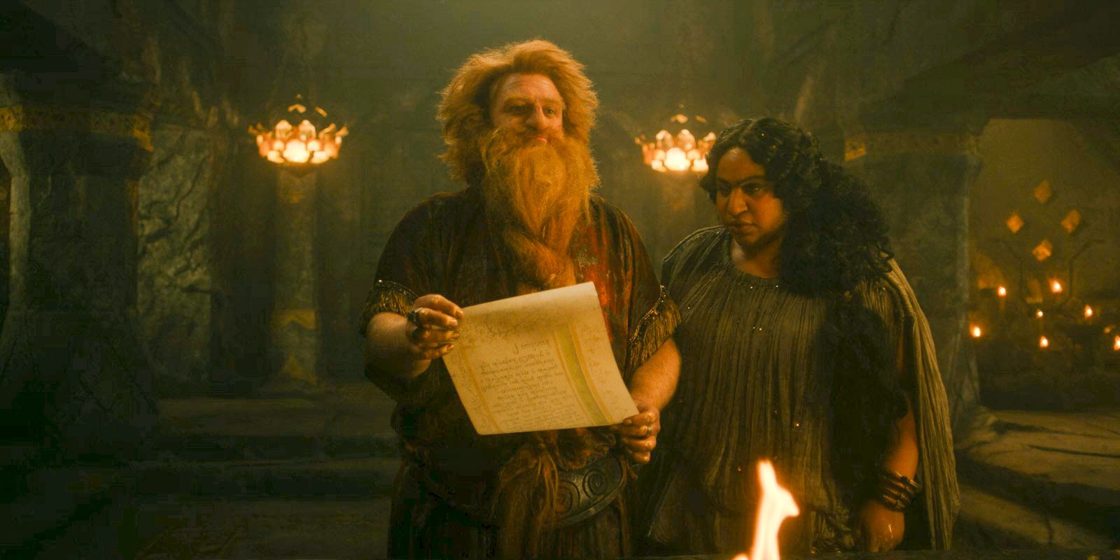 "Prince Durin IV (Owain Arthur) and Disa (Sophia Nomvete) receive an invitation to go to Eregion in The Lord of the Rings: The Rings of Power Season 2 Episode 2