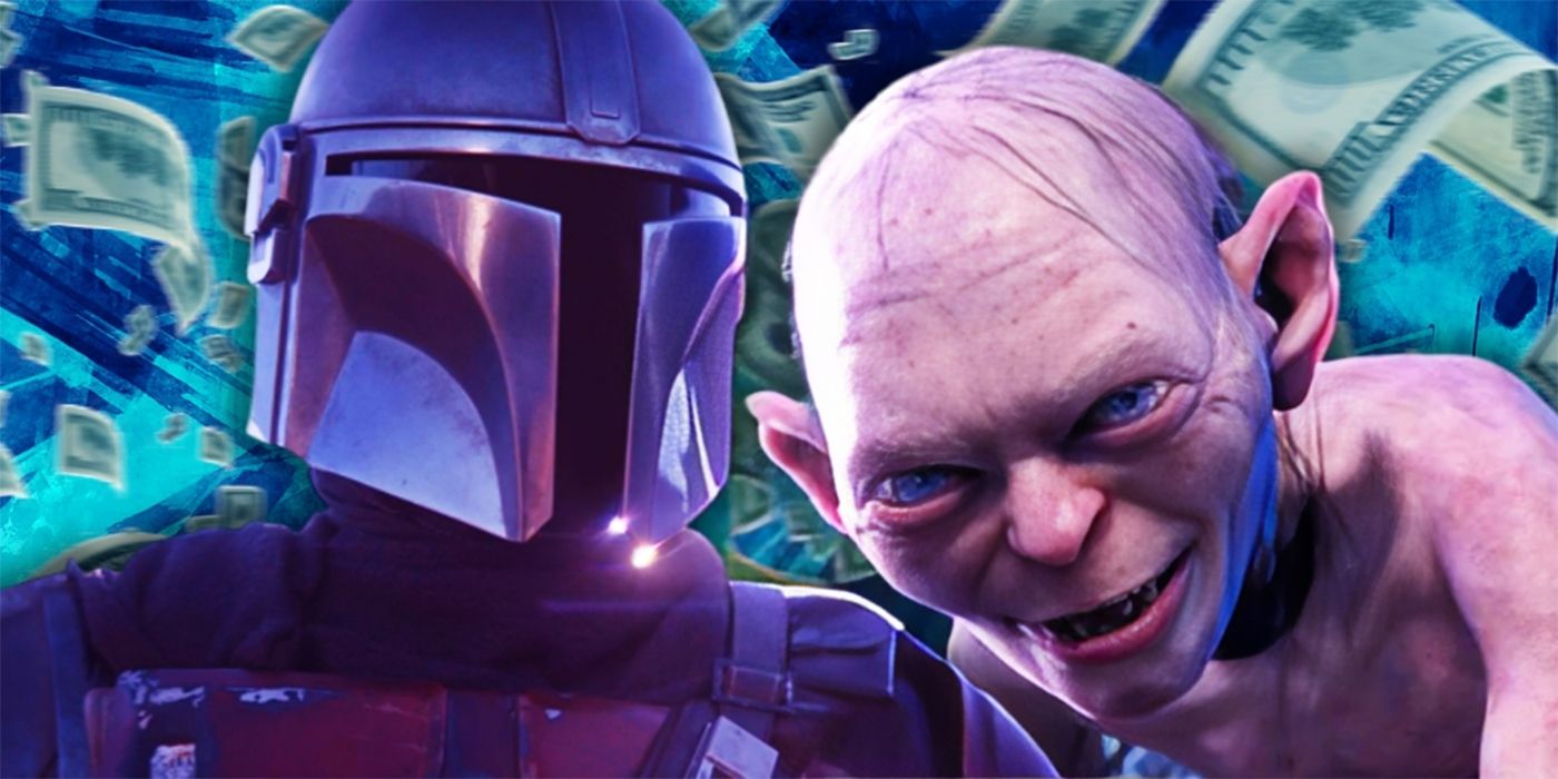 The Mandalorian and Gollum in Front of a Money Background