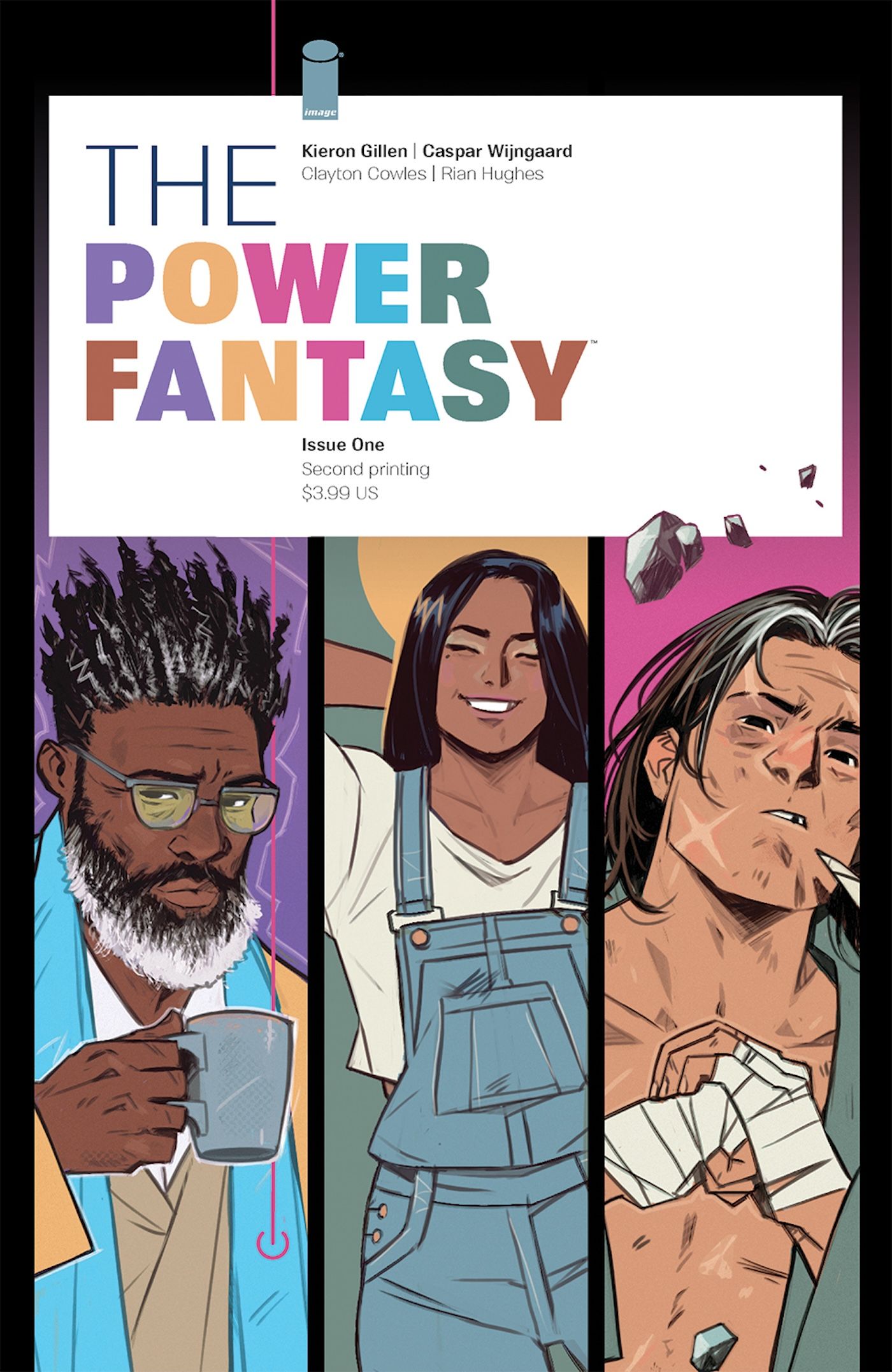 The Power Fantasy 1-Second Print Cover A: Three main characters from Power Fantasy posing side by side.