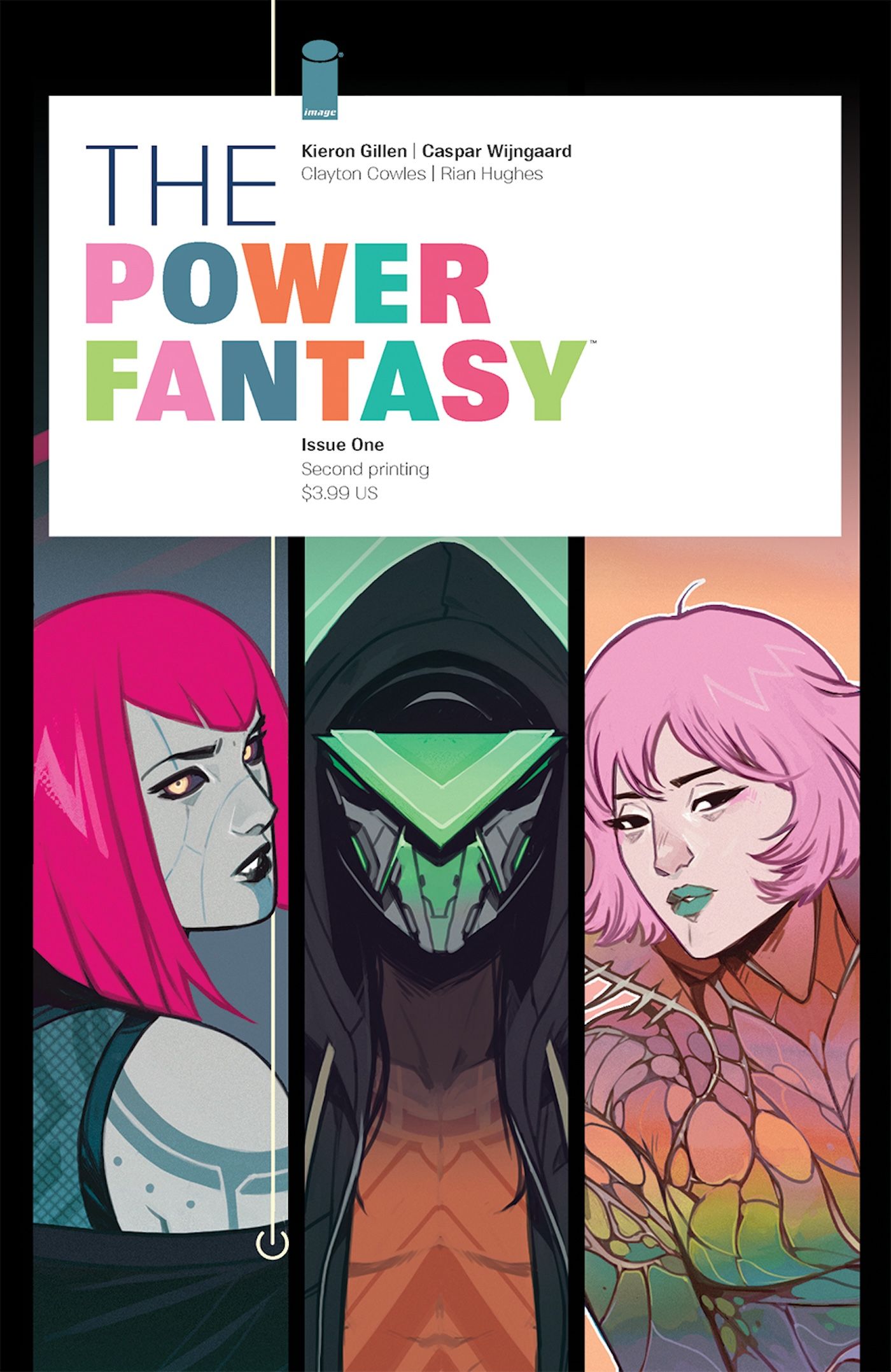 The Power Fantasy 1-Second Print Cover B: Three main characters from Power Fantasy posing next to each other.