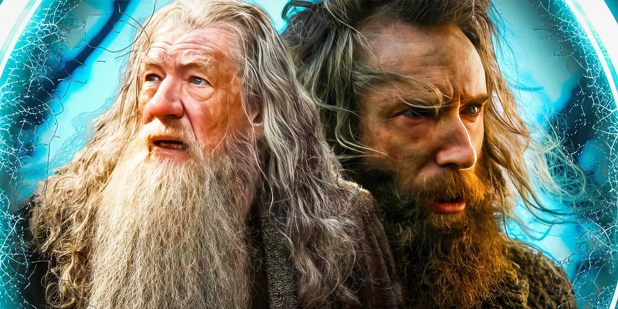 Sir Ian McKellen as Gandalf the Grey in The Lord of the Rings and Daniel Weyman as The Stranger in The Rings of Power