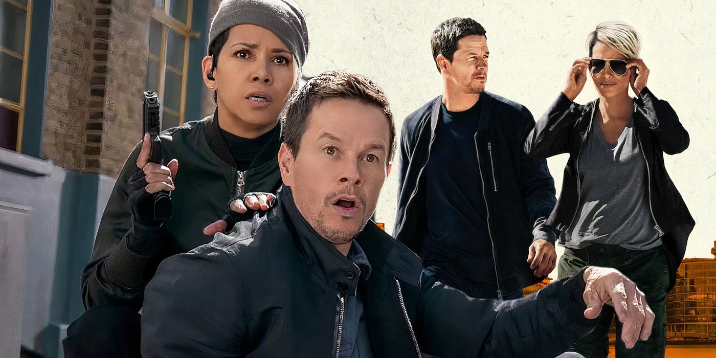 A composite image of Halle Berry and Mark Wahlberg looking on shocked in front of Berry and Wahlberg walking in a promo image for The Union