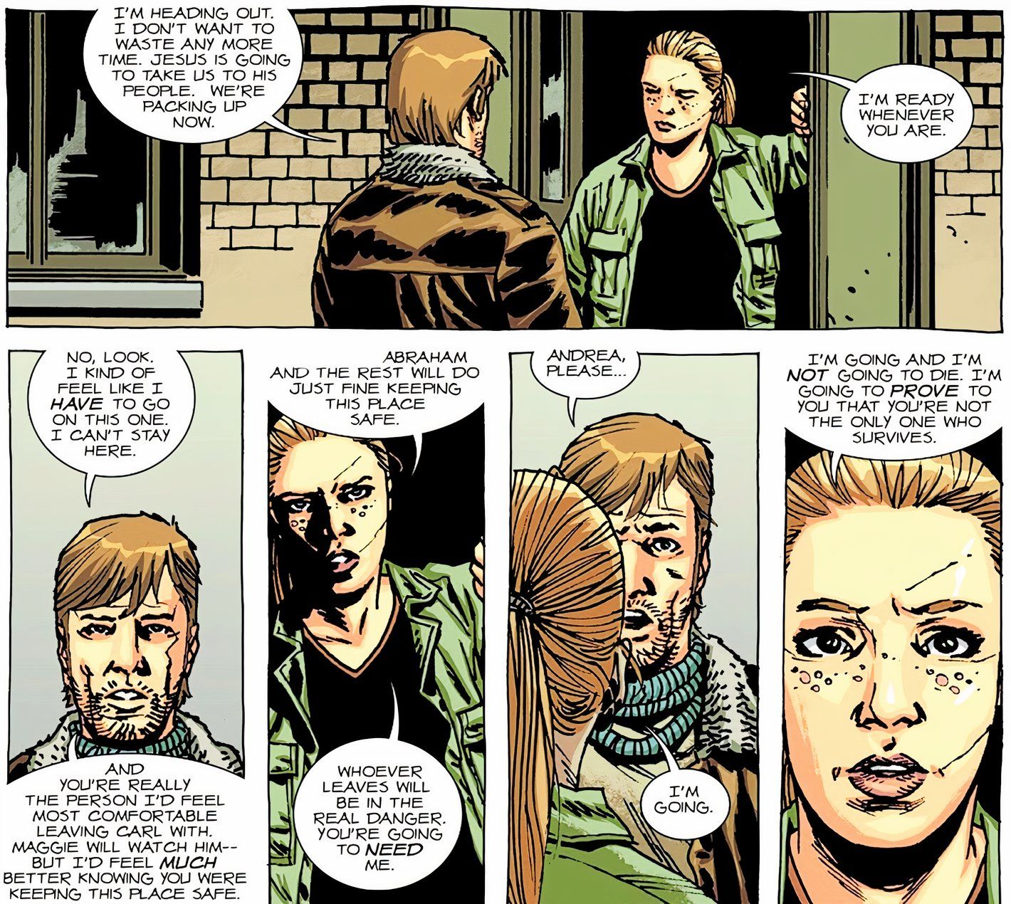 The Walking Dead Deluxe #94 Rick tries to protect Andrea from danger and she angrily rejects him-1