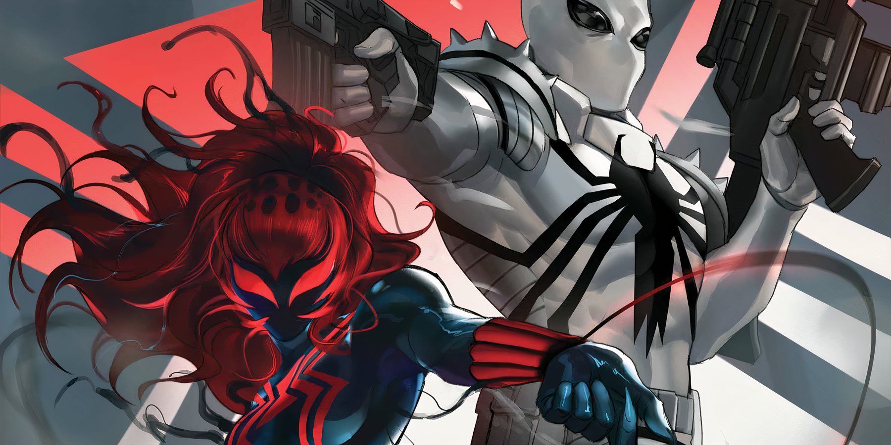 Black Widow shows off her new symbiote (left) alongside Agent Anti-Venom (right.)