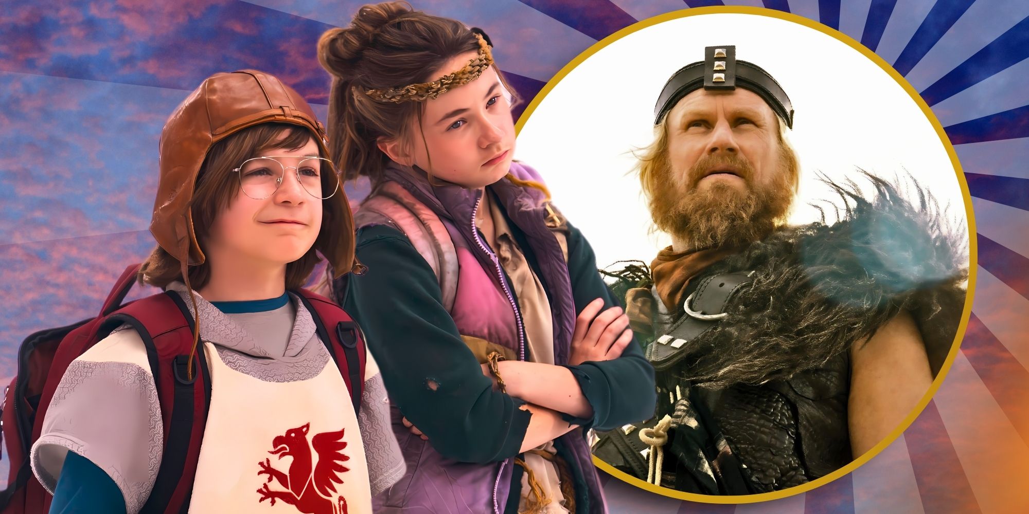 Two kids in Time Bandits look smug and cross arms while a warrior looks fierce