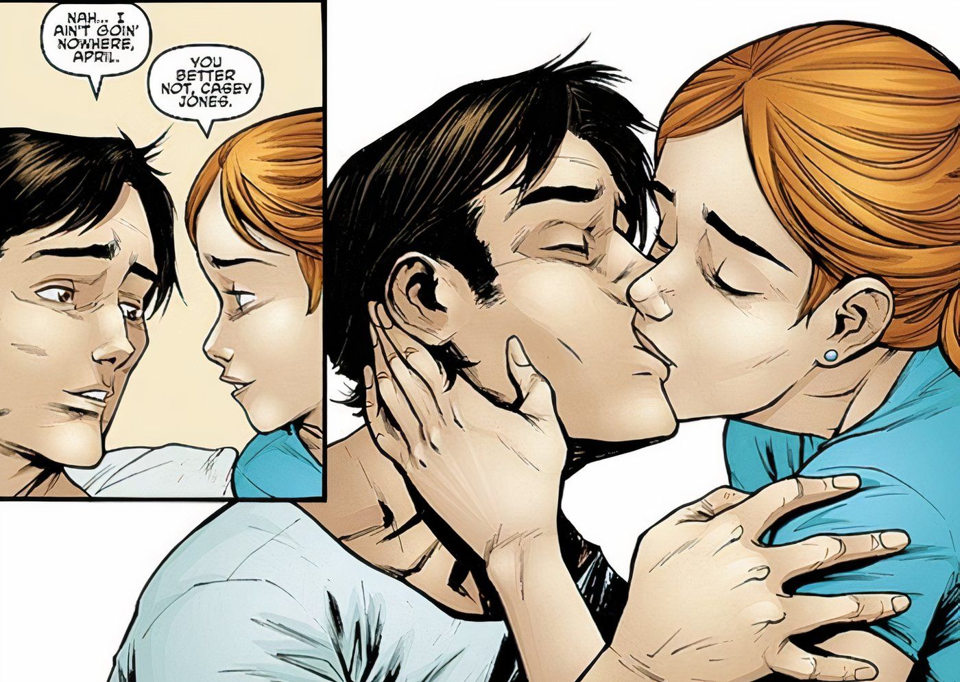 April O'Neil e Casey Jones de TMNT se beijando. 