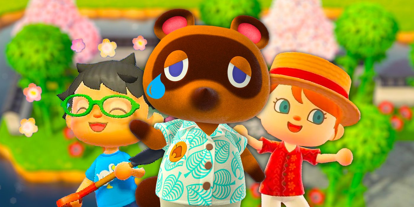 Tom Nook crying with happy villagers from Animal Crossing