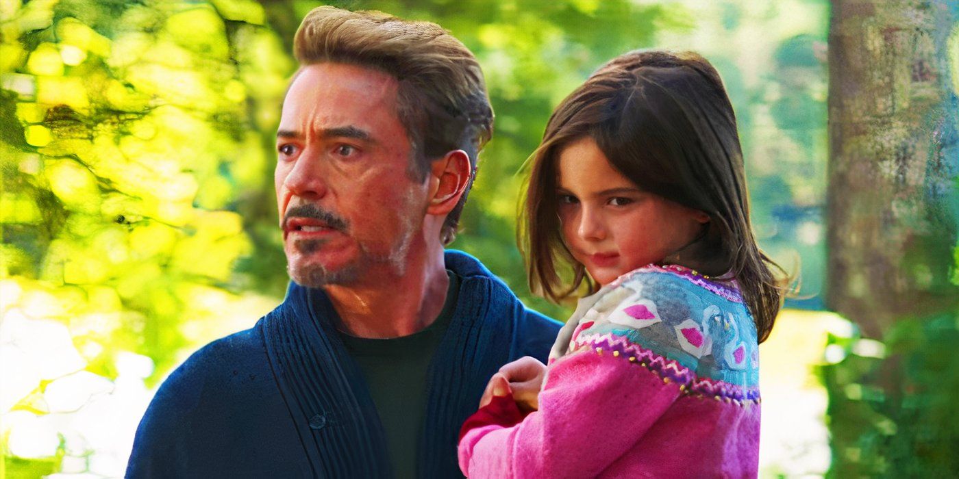 Tony Stark with Morgan Stark in Avengers Endgame