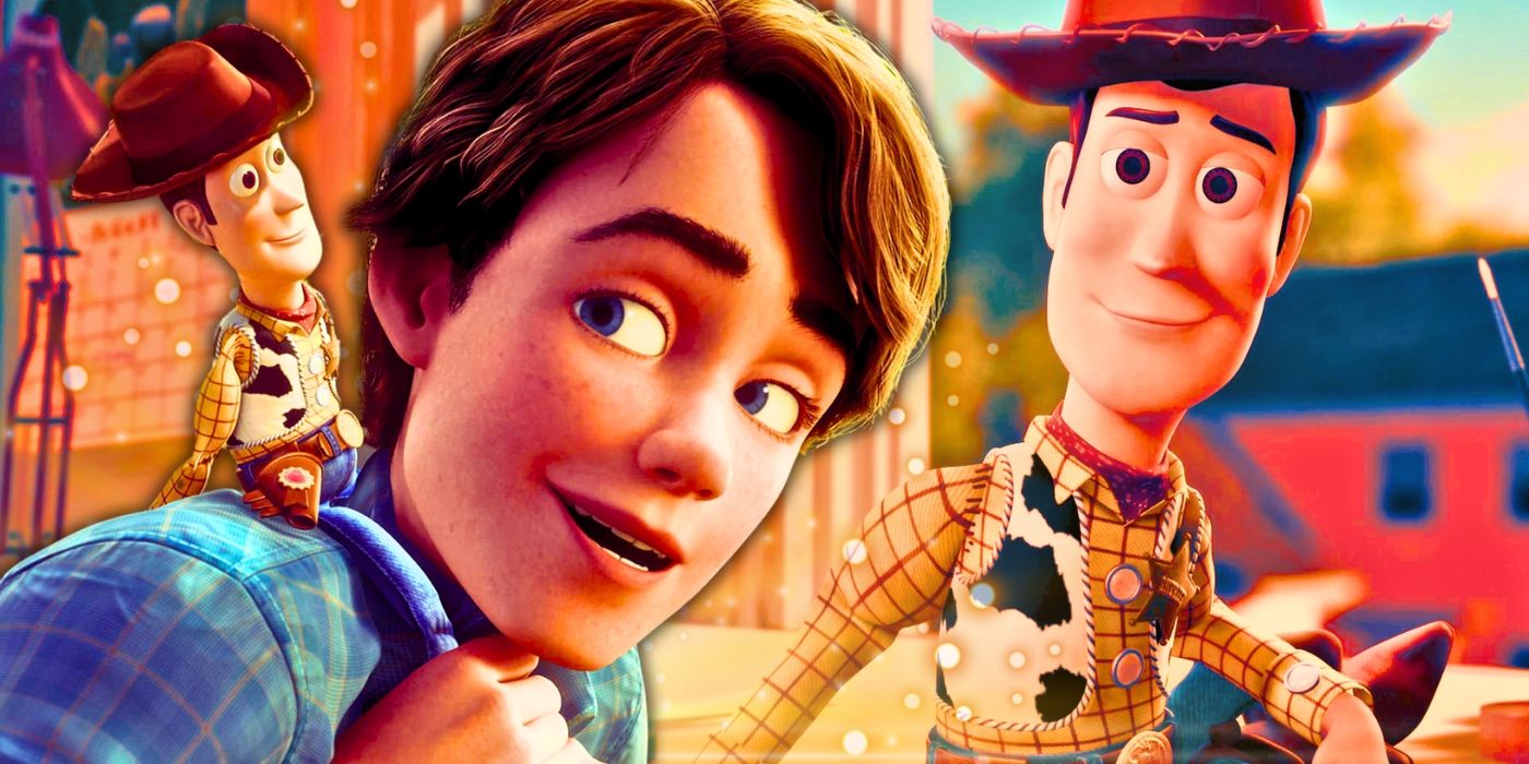 Imagen personalizada de Toy Story de Woody montando a Andy en Toy Story 3 y Woody sonriendo amablemente en Toy Story 2