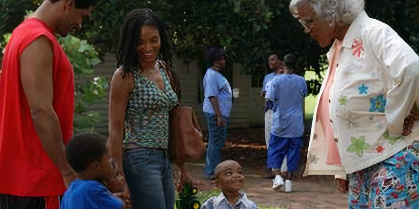 Tre with his parents talking to Madea