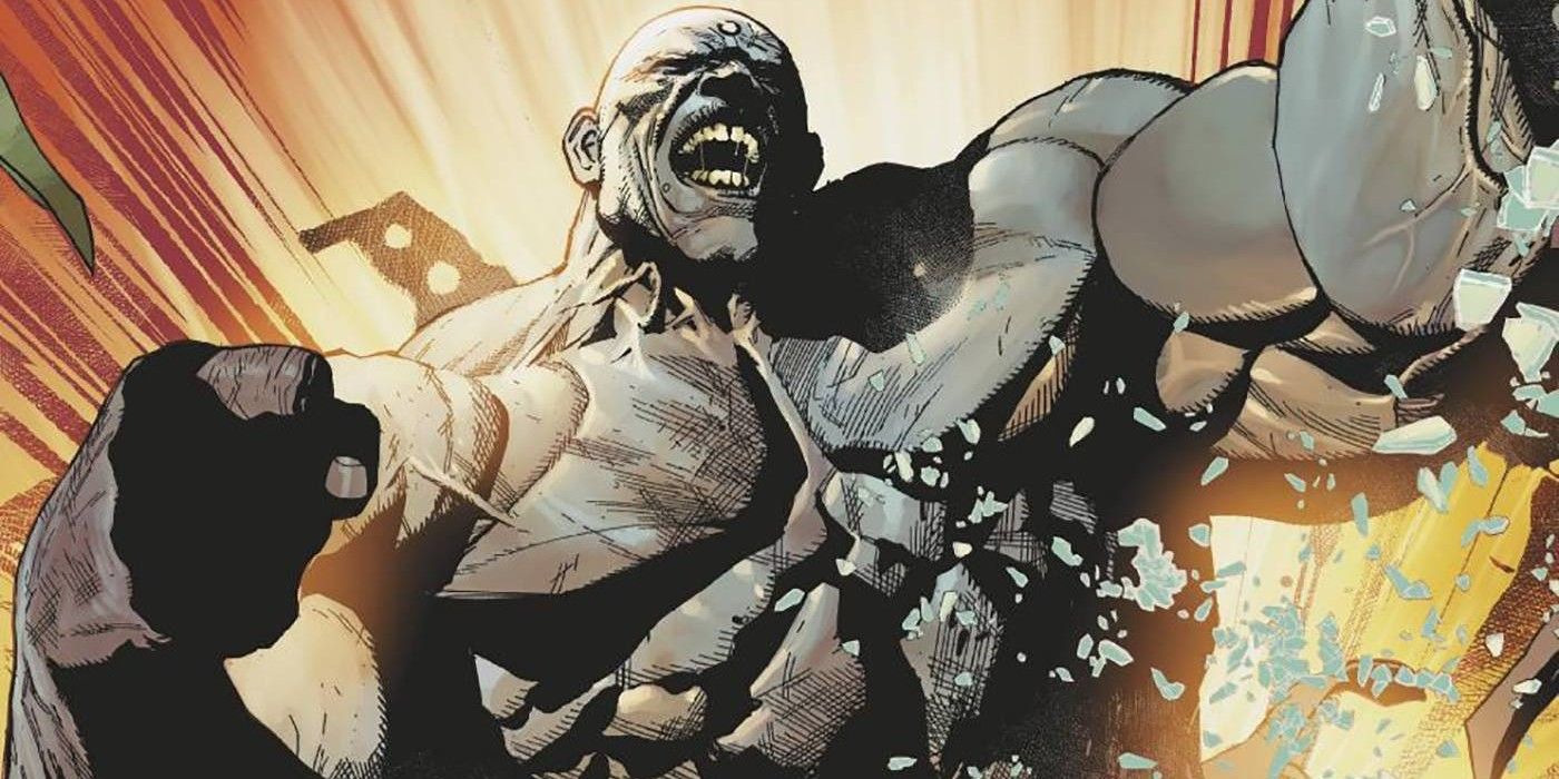 Grey-skinned, bald Ultimate Hulk busts out of captivity in dramatic fashion.