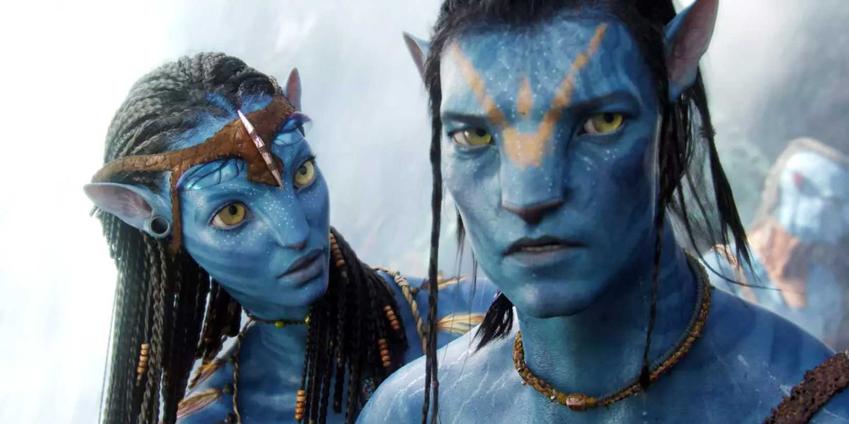 Sully looking intense while Neytiri looks on in Avatar: The Way of Water