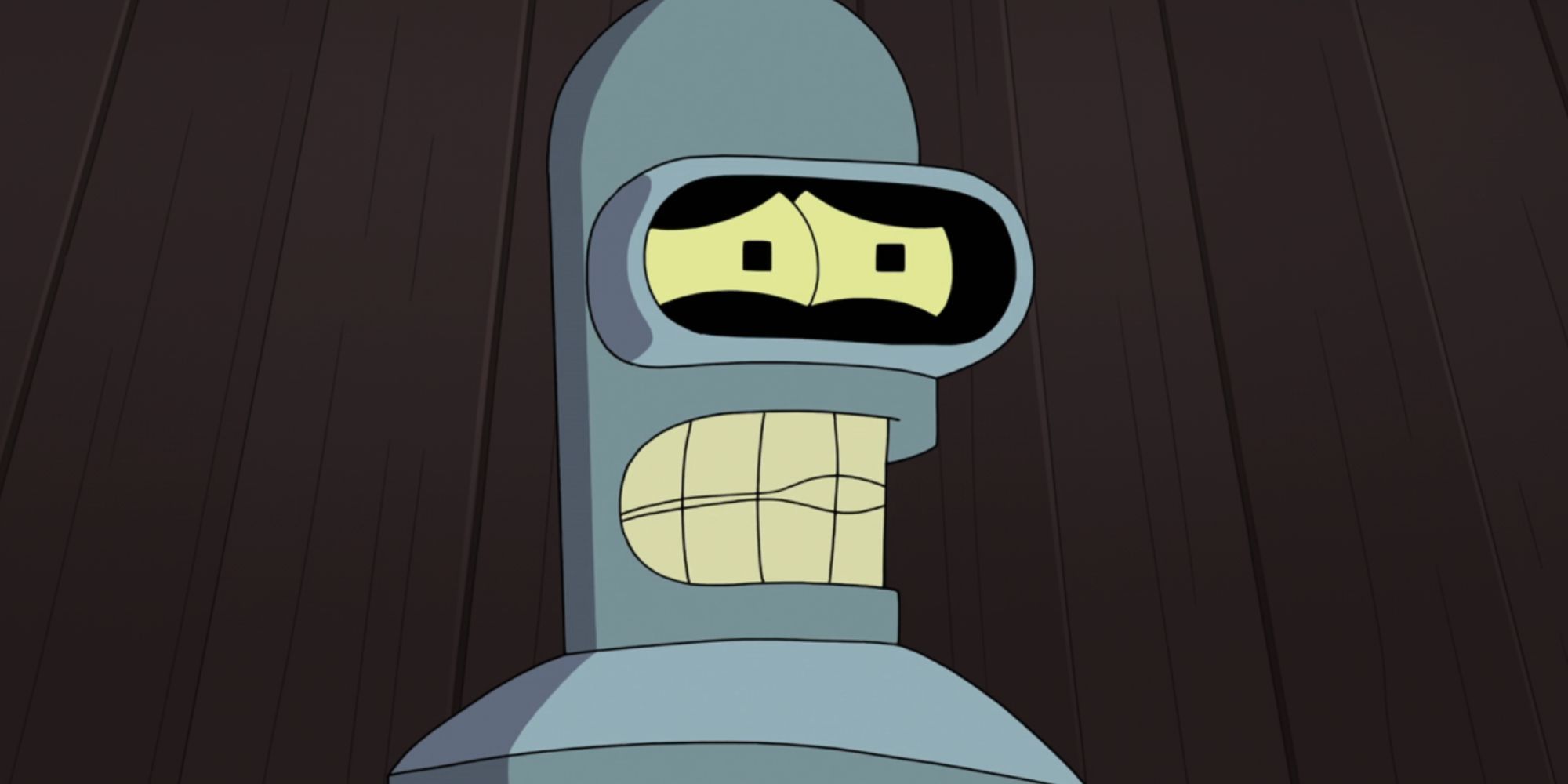 Bender looking very afraid in Futurama