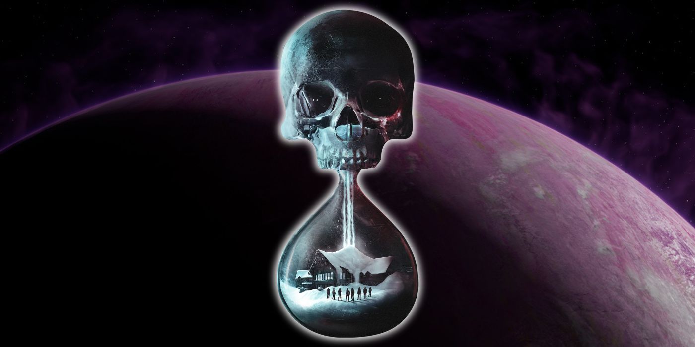 A Skull-shaped hourglass over a red planet