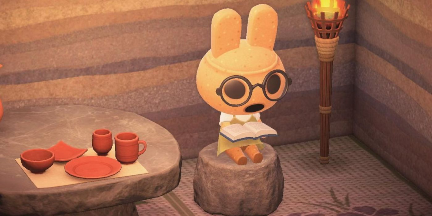 Coco lendo um livro em Animal Crossing: New Horizons