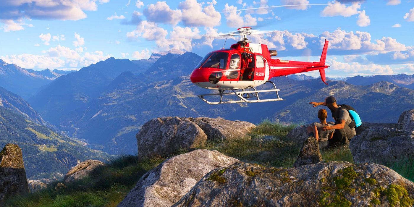 A rescue helicopter hovers over a hill to evacuate two hikers